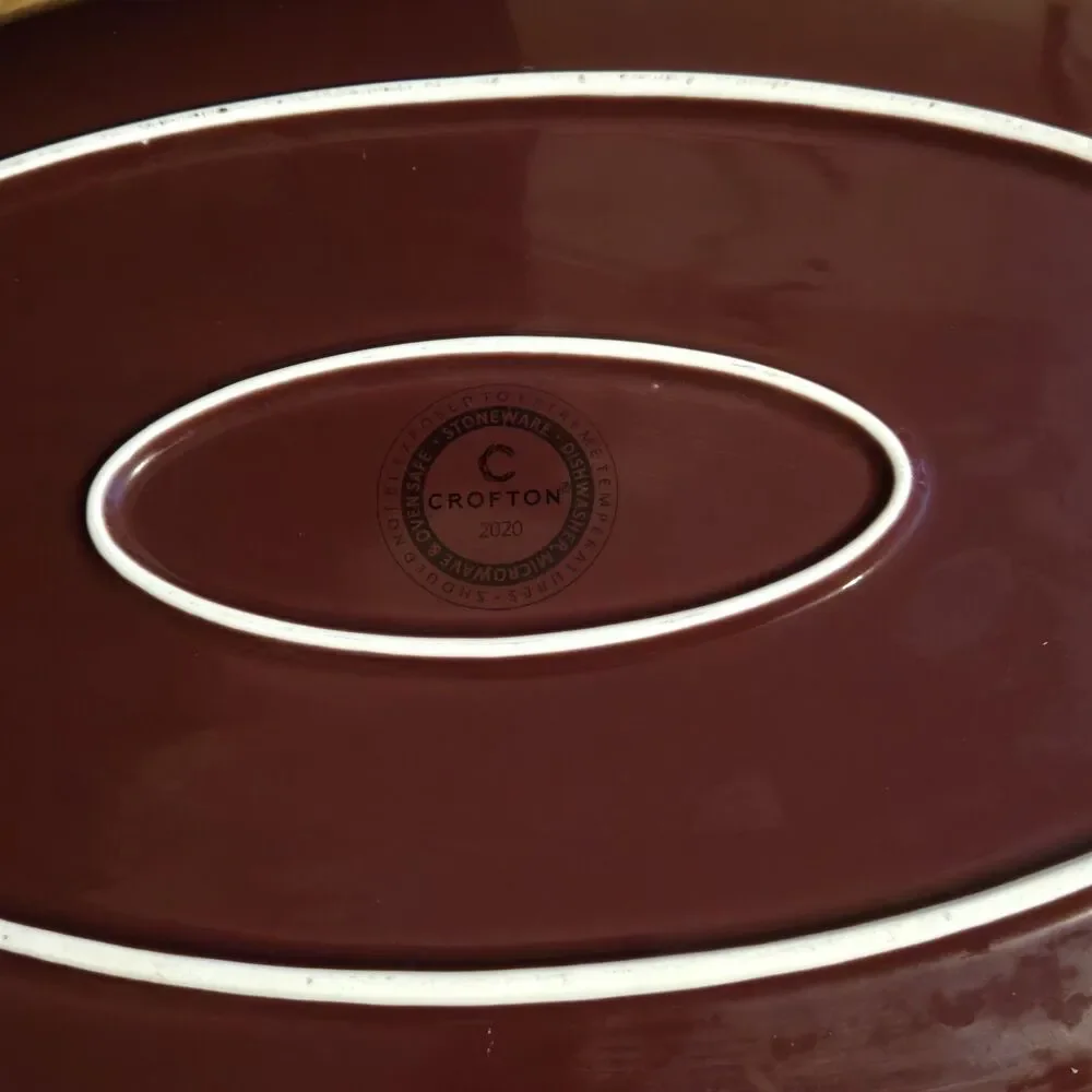 Crofton Lg Stoneware Burgundy Red Thanksgiving Thankful Serving Platter, 16 X 10